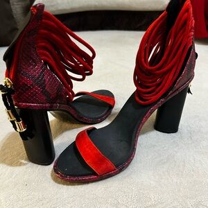 Aldo Red and Black Strappy Heels